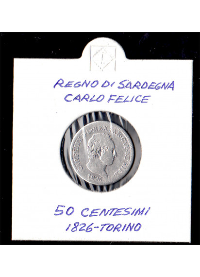 1826 - 50 Centsimi Carlo Felice Argento Zecca di Torino MB